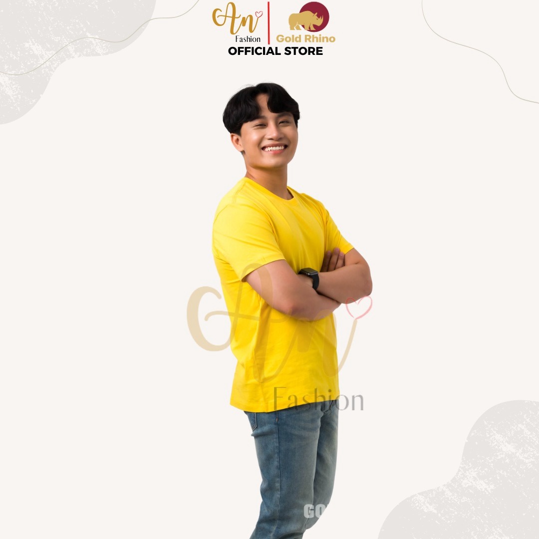 áo Thun Nam Cổ Tròn Màu Vàng 100% Cotton Cao Cấp – Gold Rhino
