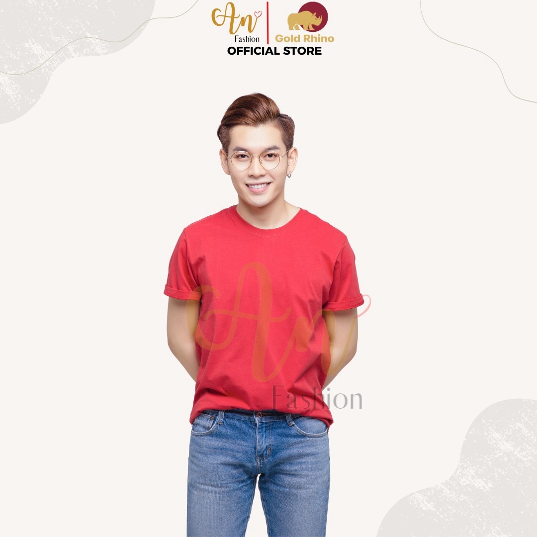 áo Thun Nam Cổ Tròn Màu đỏ Tươi 100% Cotton Cao Cấp – Gold Rhino