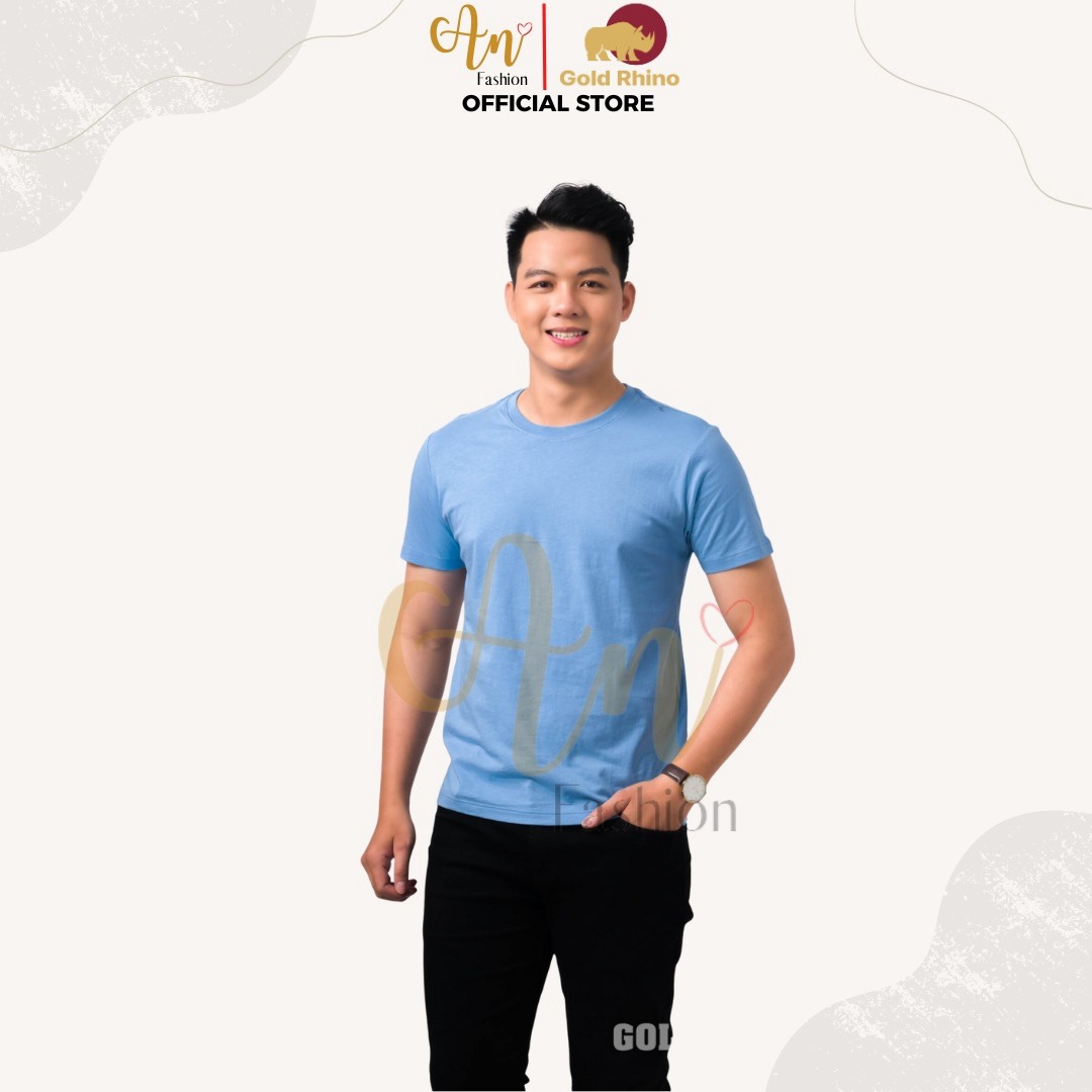 áo Thun Nam Cổ Tròn Màu Xanh Biển 100% Cotton Cao Cấp – Gold Rhino