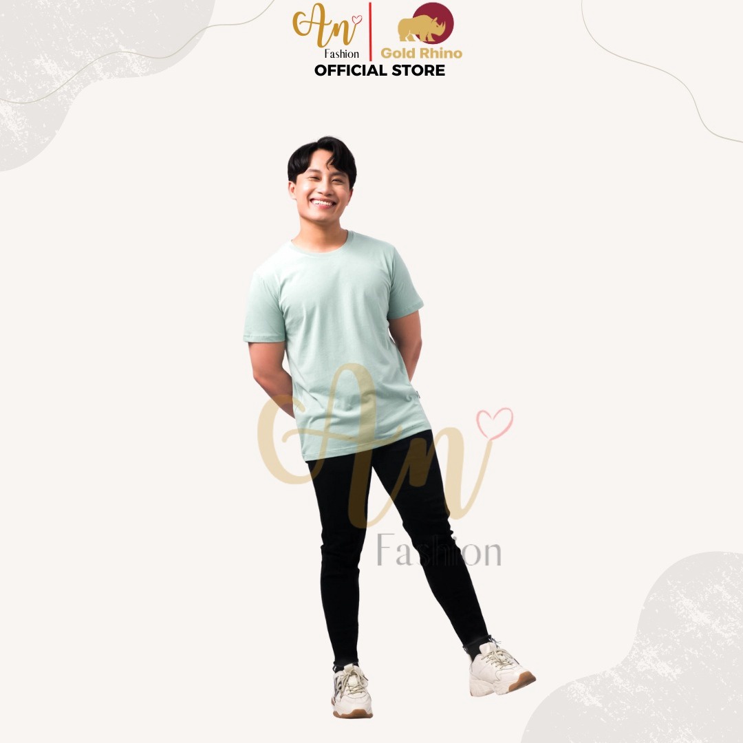 áo Thun Nam Cổ Tròn Màu Bạc Hà 100% Cotton Cao Cấp – Gold Rhino