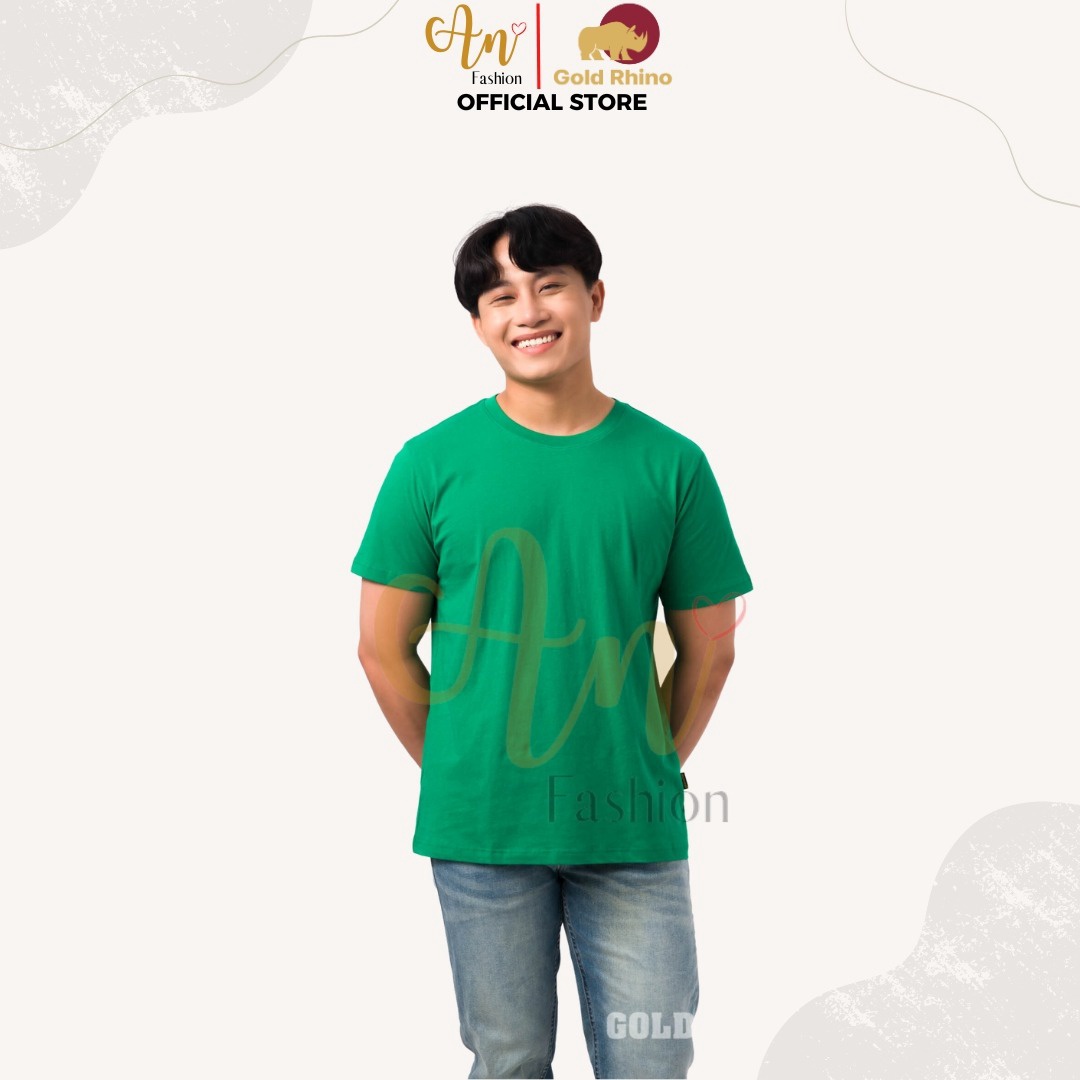 áo Thun Nam Cổ Tròn Màu Xanh Két 100% Cotton Cao Cấp – Gold Rhino