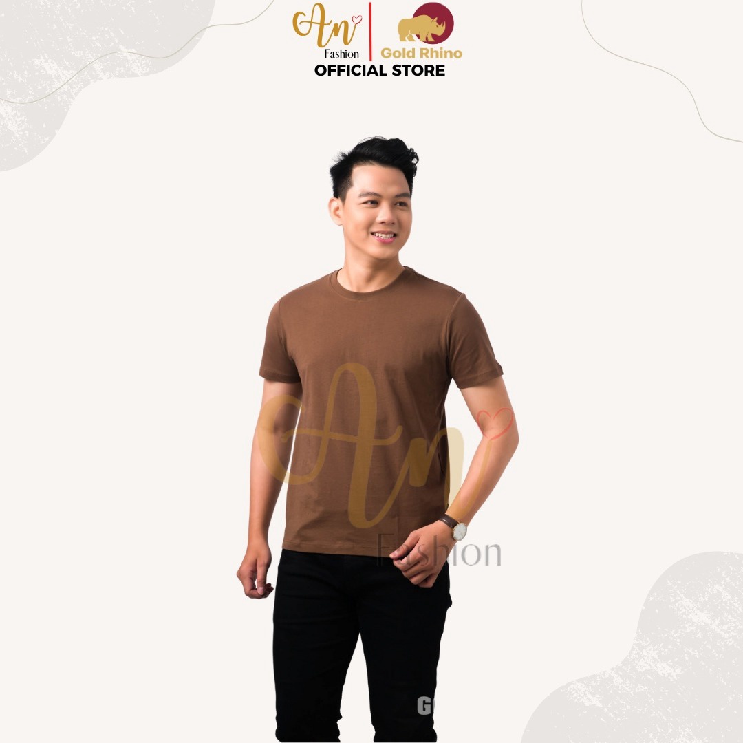 áo Thun Nam Cổ Tròn Màu Nâu 100% Cotton Cao Cấp – Gold Rhino