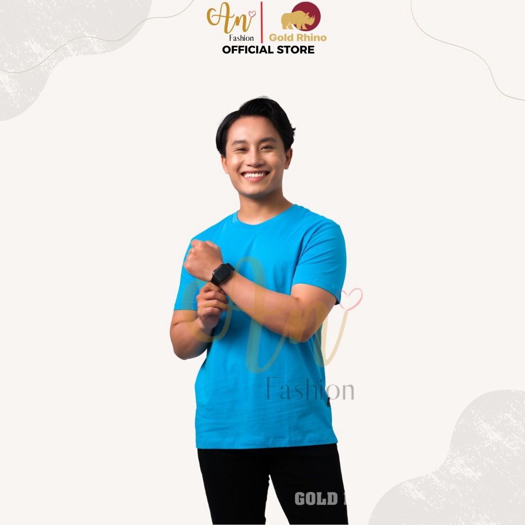 áo Thun Nam Cổ Tròn Màu Xanh Da Trời 100% Cotton Cao Cấp – Gold Rhino