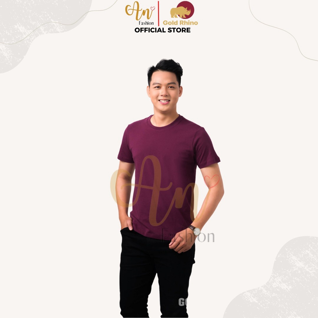 áo Thun Nam Cổ Tròn Màu đỏ Mận 100% Cotton Cao Cấp – Gold Rhino