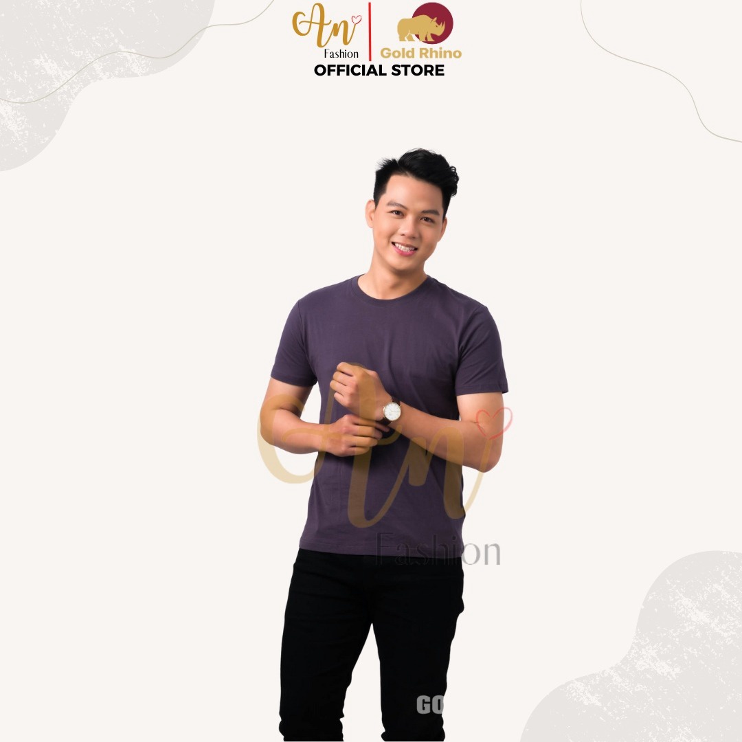 áo Thun Nam Cổ Tròn Màu Than Chì 100% Cotton Cao Cấp – Gold Rhino