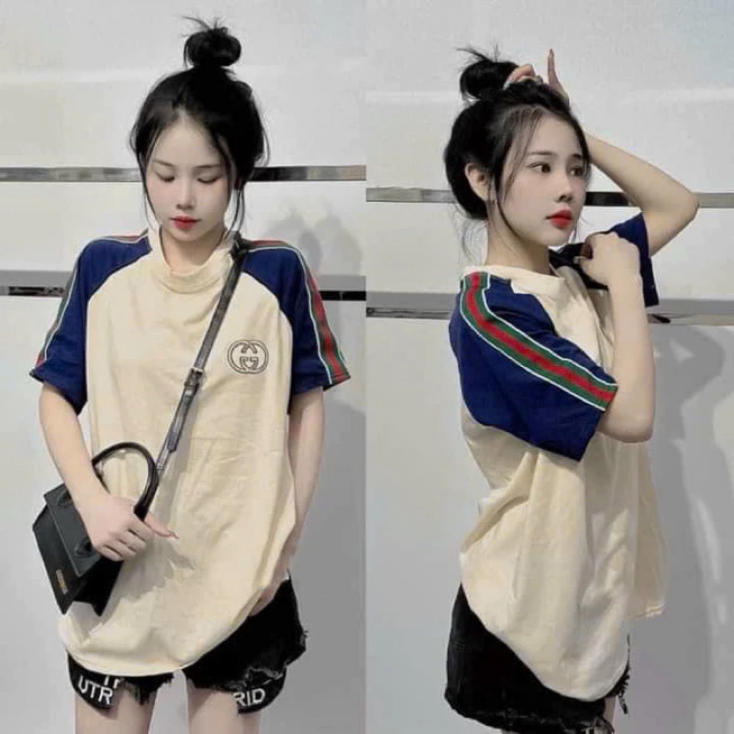 áo Phông Phối Tay Sọc Xanh