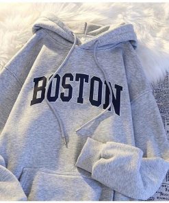 áo Khoác Hoodie Nỉ Nam Nữ Phối Với Dáng Form Rộng Có Nón Trùm đầu Siêu Cute Trước áo Có In Chữ Boston đậm Nét Cá Tính áo đẹp Hàng Hot Trend-htm Fashion