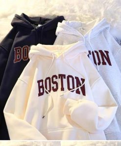 áo Khoác Hoodie Nỉ Nam Nữ Phối Với Dáng Form Rộng Có Nón Trùm đầu Siêu Cute Trước áo Có In Chữ Boston đậm Nét Cá Tính áo đẹp Hàng Hot Trend-htm Fashion