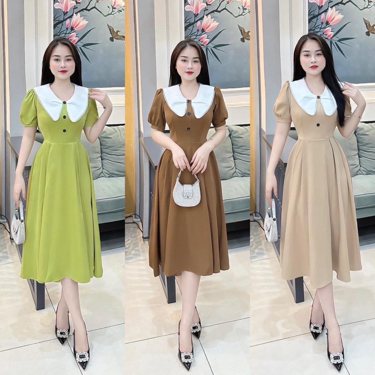 đầm Váy Nữ Kate Lụa Tay Phồng Cổ Lá Sen Bt654 – Nana House