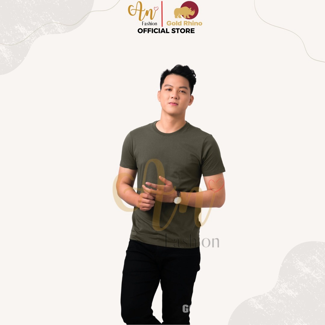 áo Thun Nam Cổ Tròn Màu Thông Xanh 100% Cotton Cao Cấp – Gold Rhino