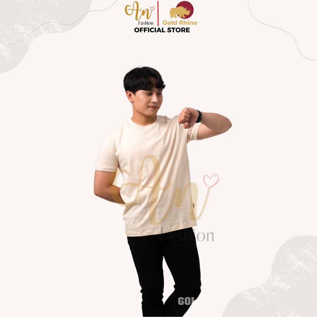áo Thun Nam Cổ Tròn Màu Cát 100% Cotton Cao Cấp – Gold Rhino