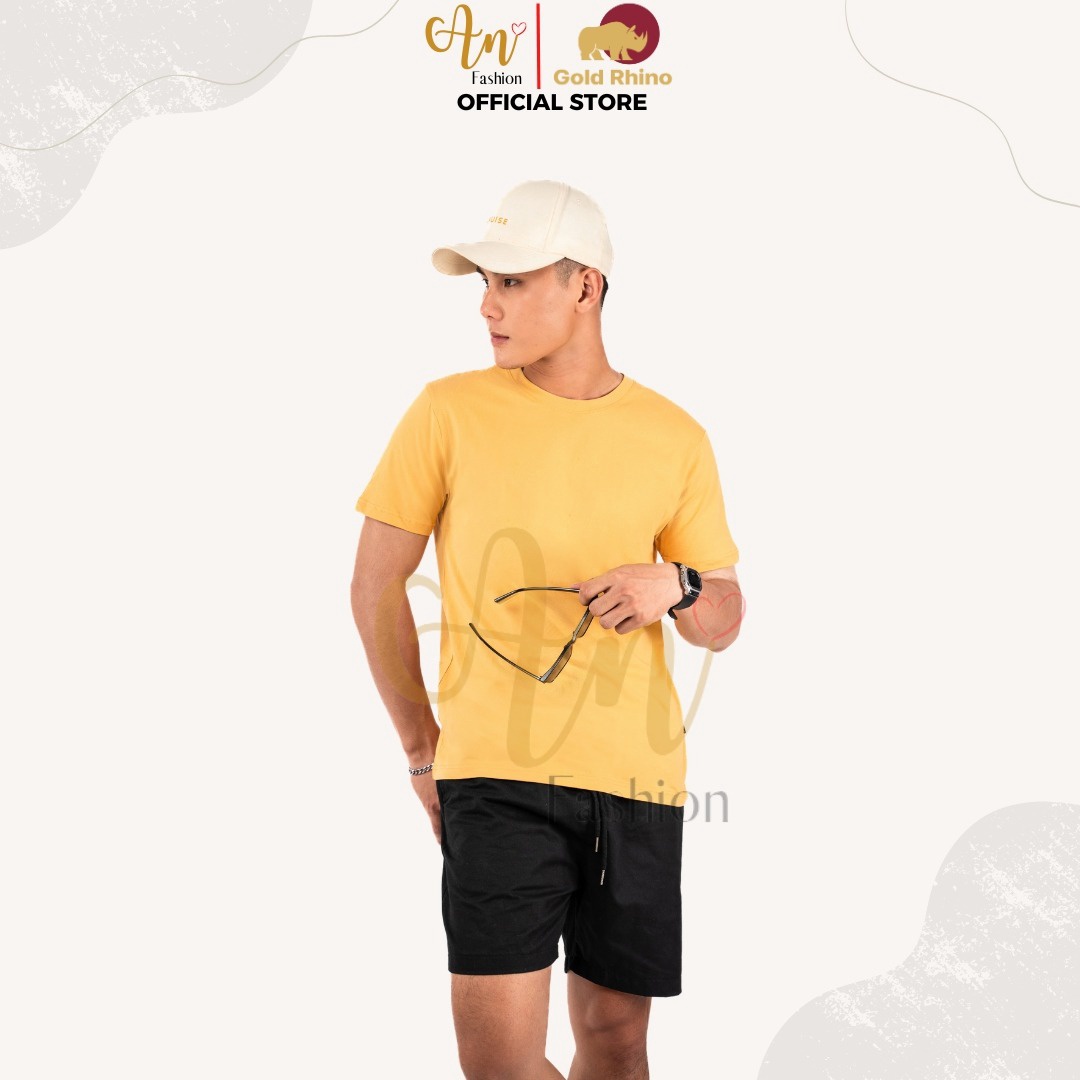 áo Thun Nam Cổ Tròn Màu Vàng Nghệ 100% Cotton Cao Cấp – Gold Rhino