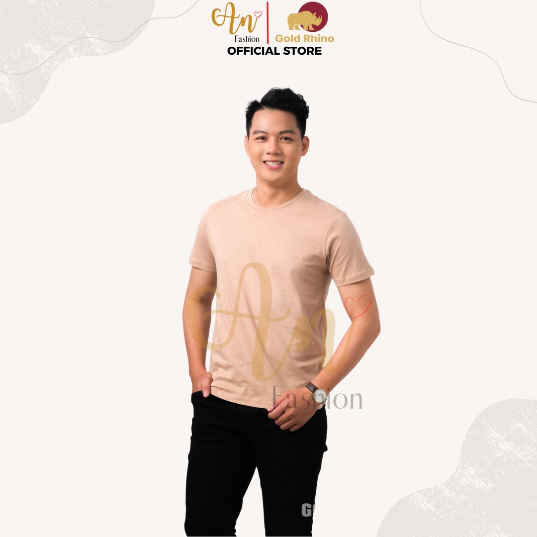 áo Thun Nam Cổ Tròn Màu Beige 100% Cotton Cao Cấp – Gold Rhino
