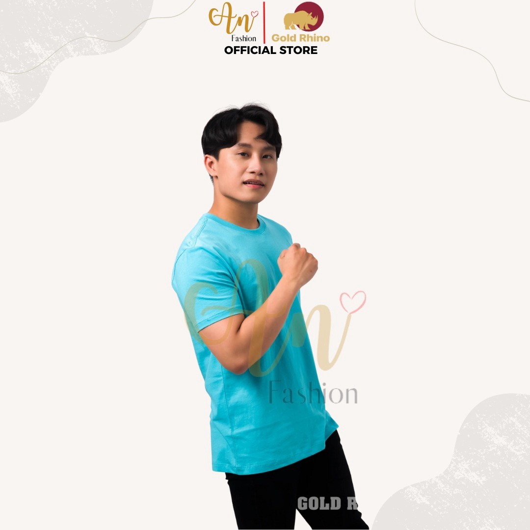 áo Thun Nam Cổ Tròn Màu Lam Ngọc 100% Cotton Cao Cấp – Gold Rhino