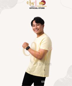 áo Thun Nam Cổ Tròn Màu Vàng Mơ 100% Cotton Cao Cấp – Gold Rhino