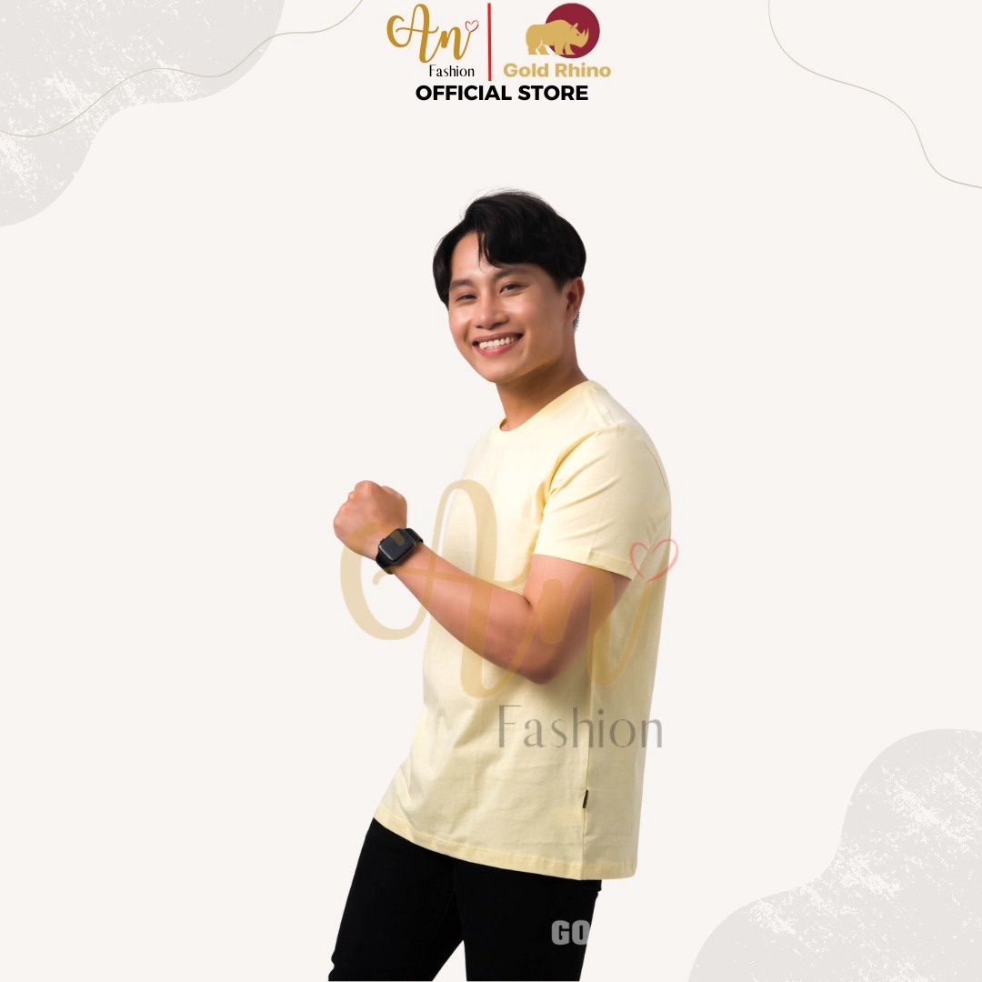 áo Thun Nam Cổ Tròn Màu Vàng Mơ 100% Cotton Cao Cấp – Gold Rhino