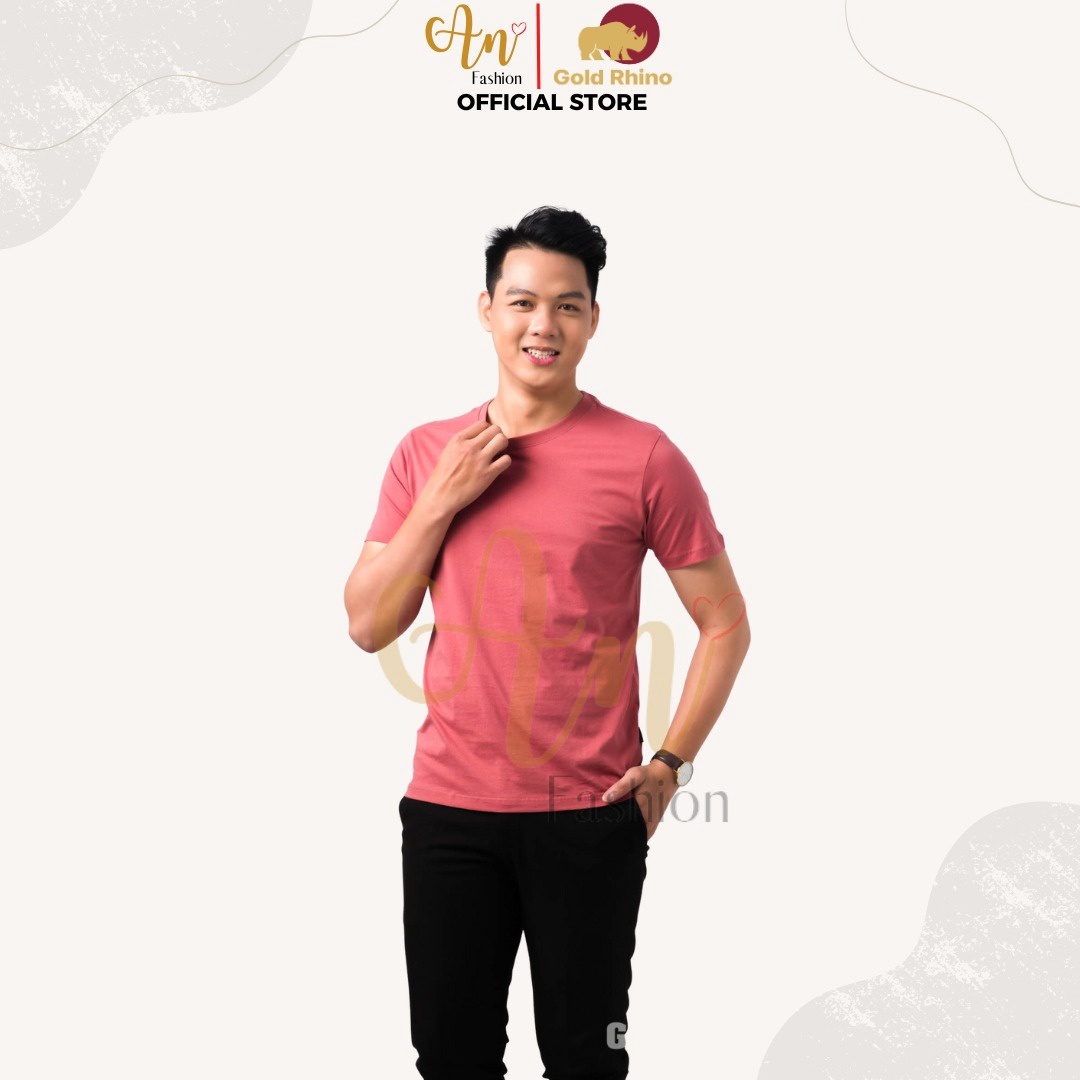 áo Thun Nam Cổ Tròn Màu đỏ Ngói 100% Cotton Cao Cấp – Gold Rhino