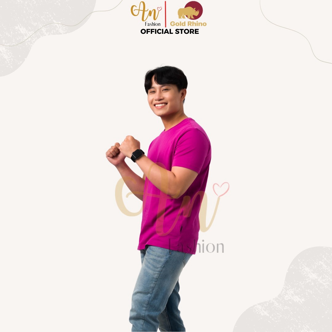 áo Thun Nam Cổ Tròn Màu Hồng Lotus 100% Cotton Cao Cấp – Gold Rhino