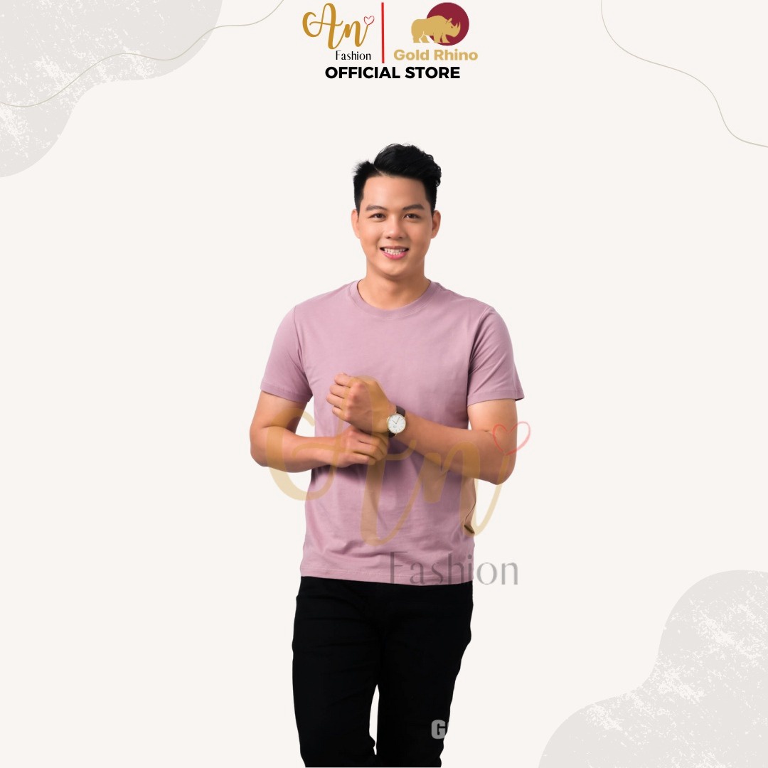 áo Thun Nam Cổ Tròn Màu Hồng Sakura 100% Cotton Cao Cấp – Gold Rhino