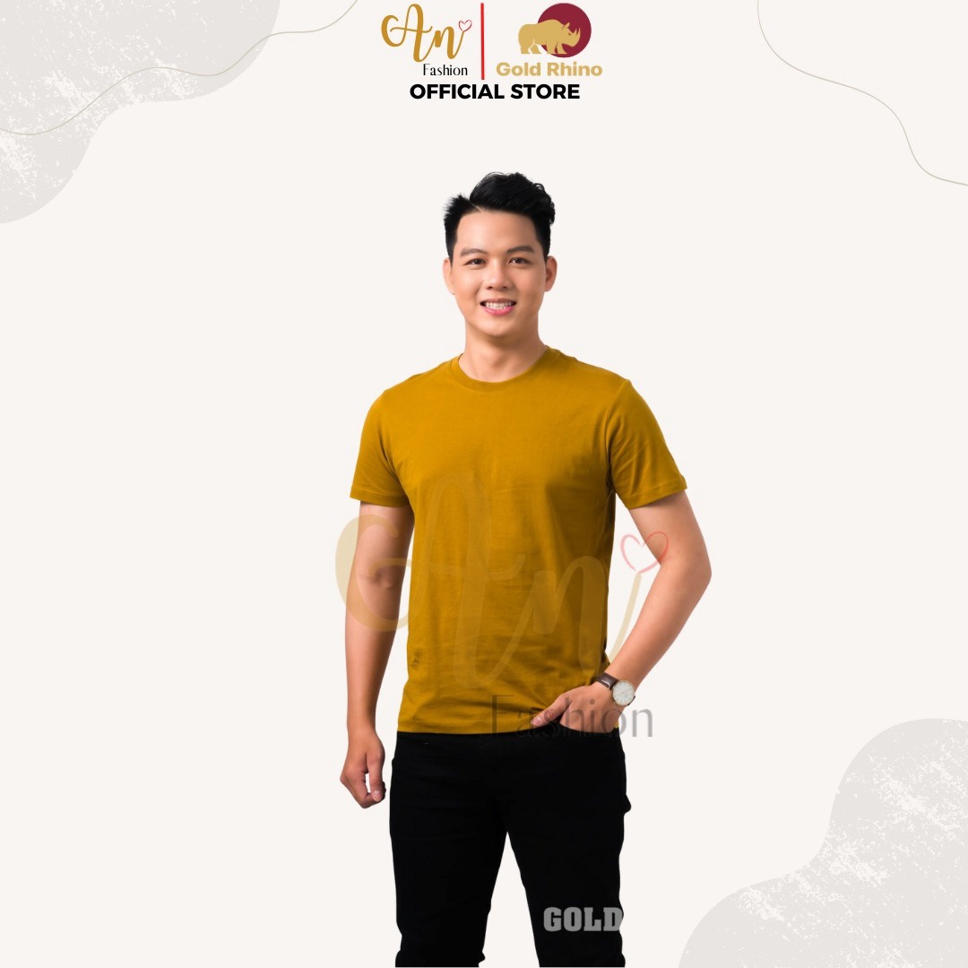 áo Thun Nam Cổ Tròn Màu Vàng đồng 100% Cotton Cao Cấp – Gold Rhino