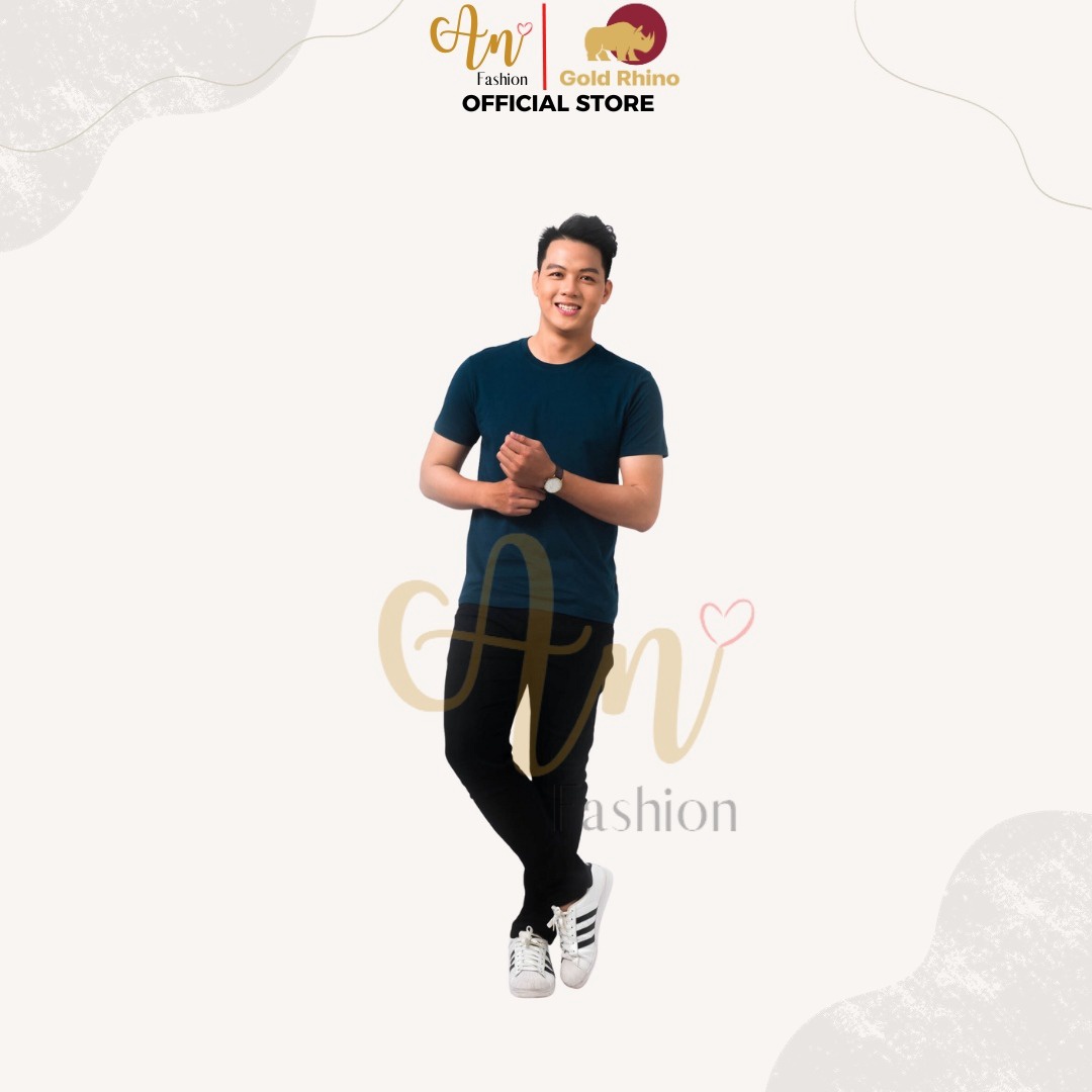 áo Thun Nam Cổ Tròn Màu Lam Jp 100% Cotton Cao Cấp – Gold Rhino