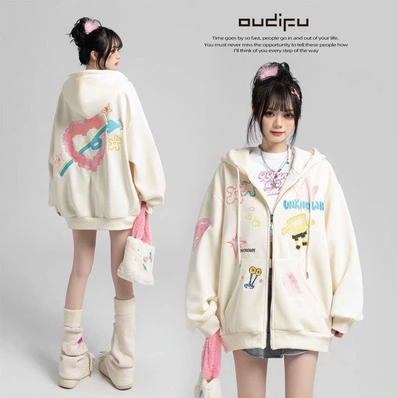 áo Khoác Nỉ Dây Kéo In Hình Toàn Thân Siêu Cute Cho Các Nàng Tp30 – Golden Dream