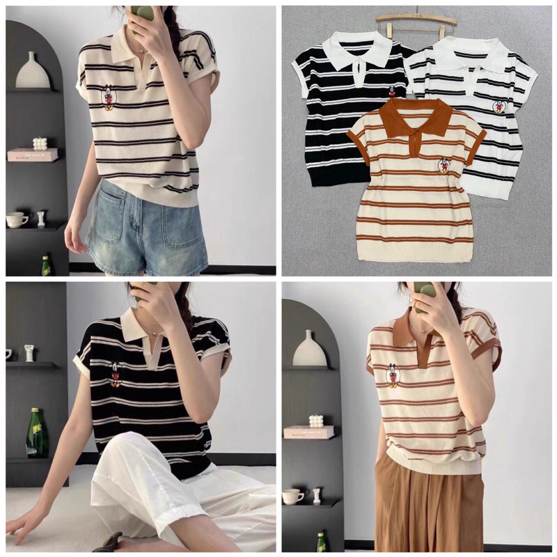 áo Len Tay Hến Cổ Bẻ Thêu Logo Hình Mickey Phong Cách Hàn Quốc Slcxa228 – Chipxinh