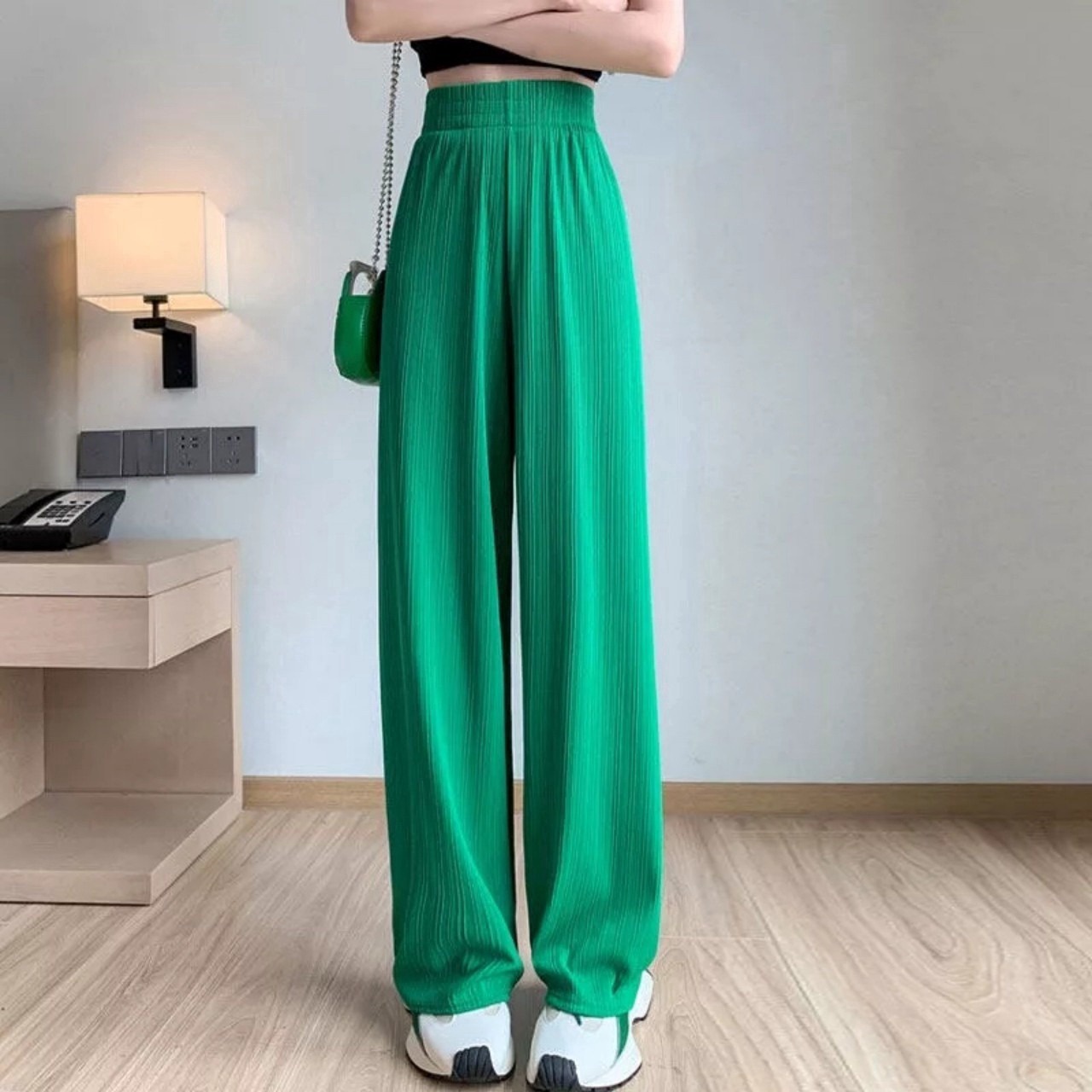 Quần ống Rộng Chất Gân Tăm Xuất Hàn Lưng Cao Cạp Chun Dáng Xuông Dài – Hana Mart