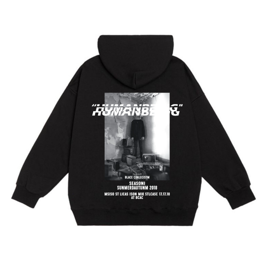 Hoodie Human Being Nỉ Bông Cotton Form Rộng Mũ To 2 Lớp – Monster X Street