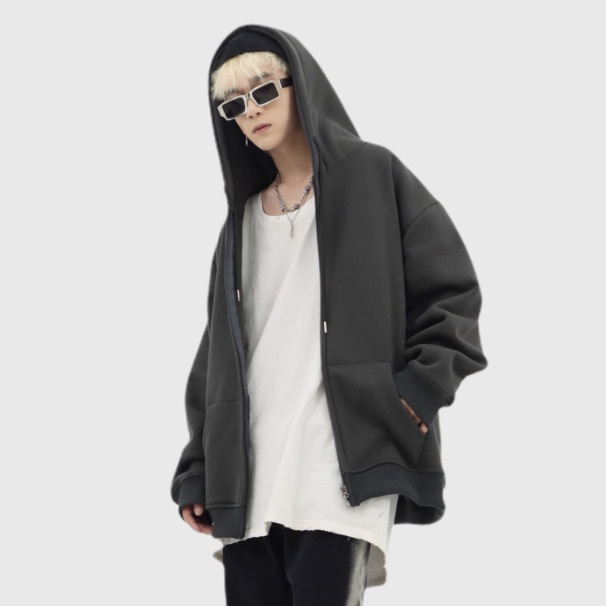 Hoodie Zip Trơn Basic Nỉ Bông Cotton Form Rộng Mũ To 2 Lớp – Monster X Street