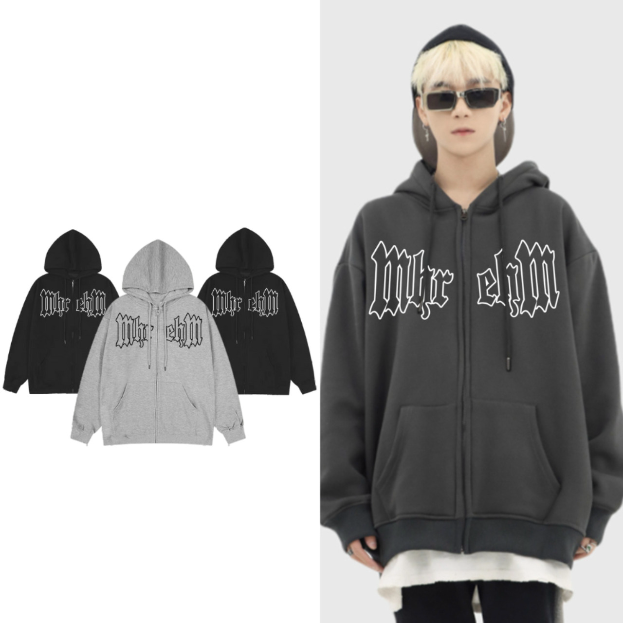 Hoodie Zip Mm Nỉ Bông Cotton Form Rộng Mũ To 2 Lớp – Monster X Street