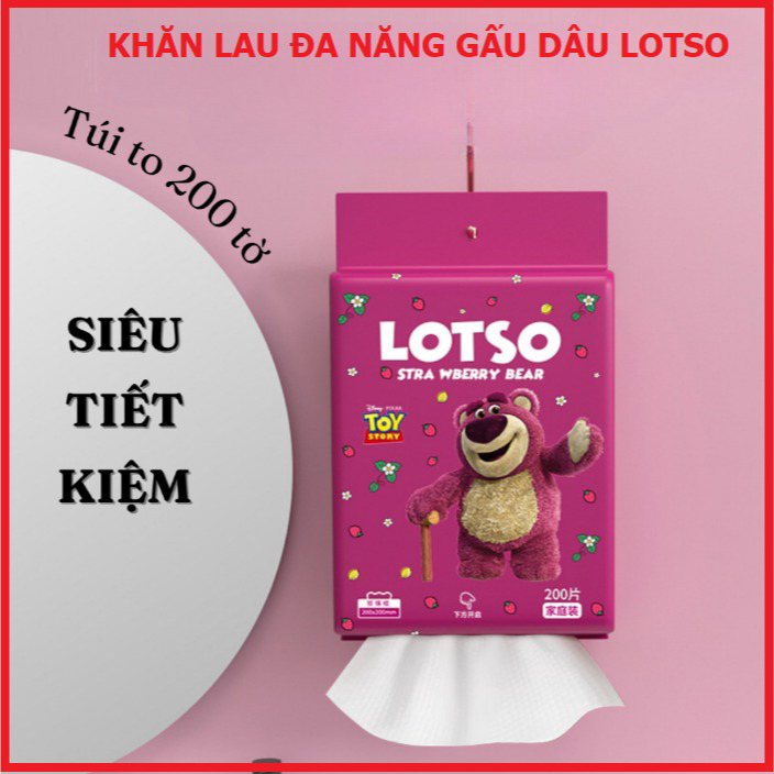 Khăn Lau đa Năng Gấu Dâu Lotso Bịch 200 Tờ Mềm Mại êm ái Ctb414 – Bechip