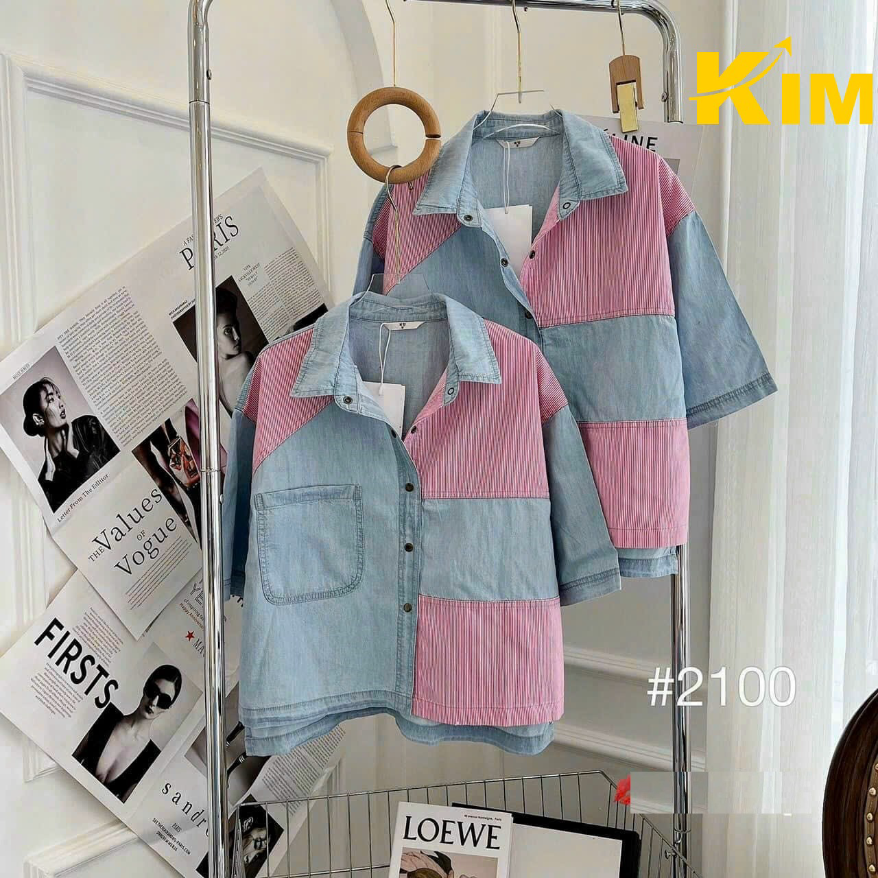 áo Sơ Mi Jean Tay Ngắn Phối Màu Xinh Xắn – Kim