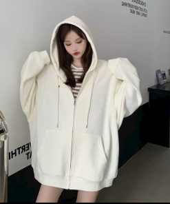 áo Khoác Nỉ Nữ Phối Form Rộng Chất Vải Dày Mịn Kèm Nón Trùm đầu Cute Phối Kiểu Trơn Hàng đẹp Hot Trend-htm Fashion