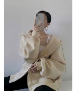 áo Khoác Nỉ Nữ Phối Form Rộng Chất Vải Dày Mịn Kèm Nón Trùm đầu Cute Phối Kiểu Trơn Hàng đẹp Hot Trend-htm Fashion