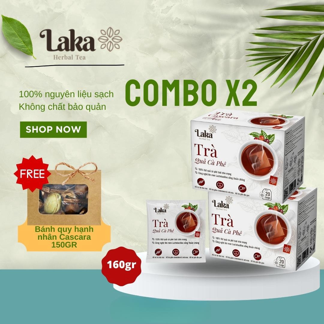 Combo Tặng Quà – 2 Hộp Trà Cà Phê Túi Lọc Cascara Laka 80gr, 100% Quả Cà Phê Tươi Chín Mọng, Công Nghệ Enzyme độc Quyền