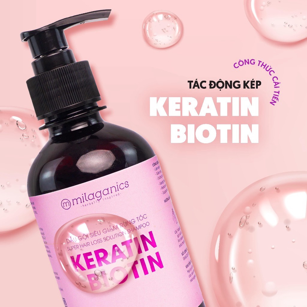 Dầu Gội Mọc Tóc Keratin & Biotin Công Thức Giảm Rụng Siêu Tối ưu – Dầu Gội đầu Ngăn Ngừa Rụng 240ml (chai)-milaganics