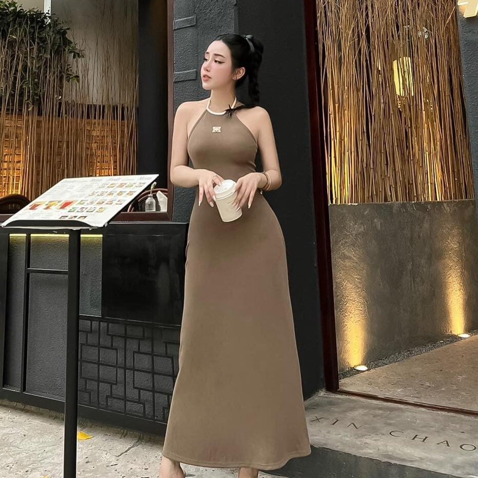 đầm Váy Nữ Cổ Yếm Dáng Dài Chất Thun Gân Bt631 – Nana House