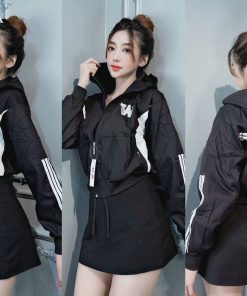 áo Khoác Lửng Dù Nữ Có Thêu Nổi Chữ W Phối 3 Sọc Trên Cánh Tay áo Nón Trùm đầu Rộng Xinh Bo Chun đẹp Hàng Hot Trend-htm Fashion