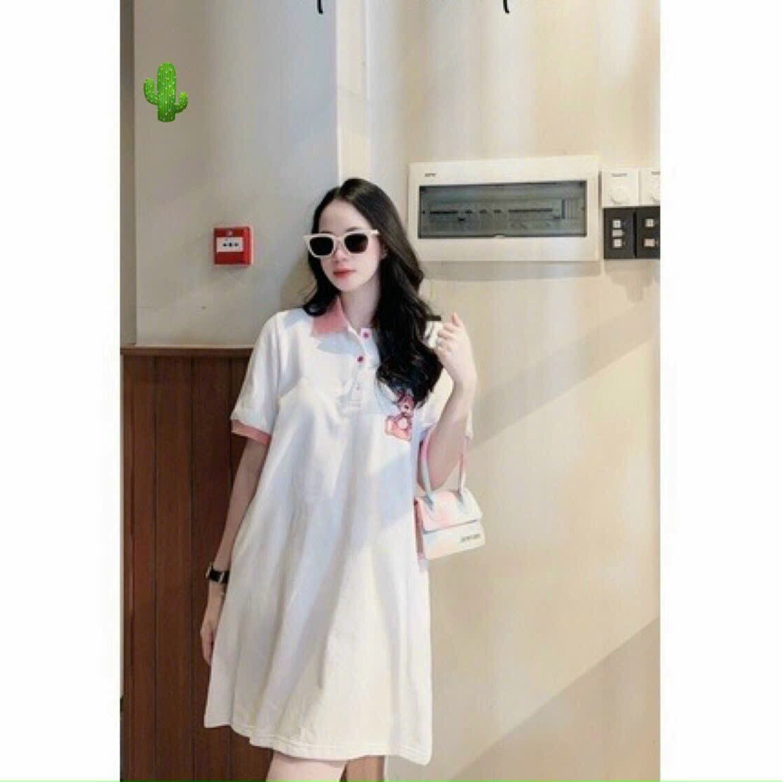 đầm Nữ Suông Polo Gấu Phối Cổ Hồng – Ausa House