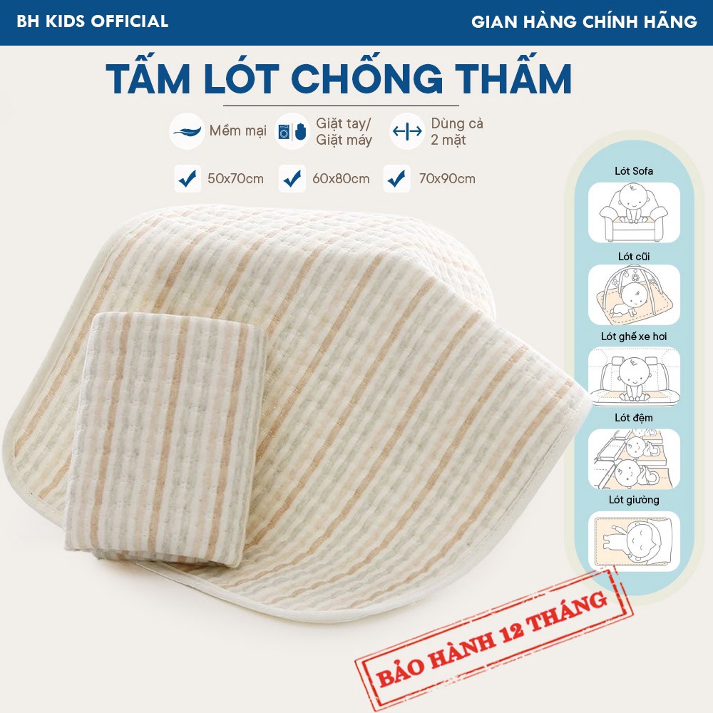 Tấm Lót Chống Thấm đa Năng Cho Bé, Cho Mẹ Sau Sinh, Người Cao Tuổi Organic Cao Cấp, Mềm Mại, Dùng Cả 2 Mặt Ch132 – Bh Kids