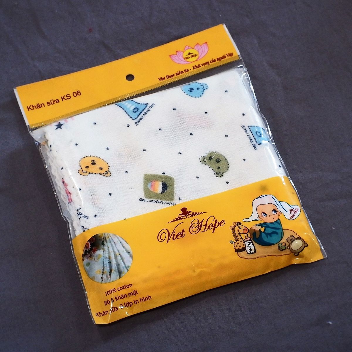 Khăn Sữa Em Bé In Hình 2 Lớp (lốc 5 Chiếc) – Viet Hope