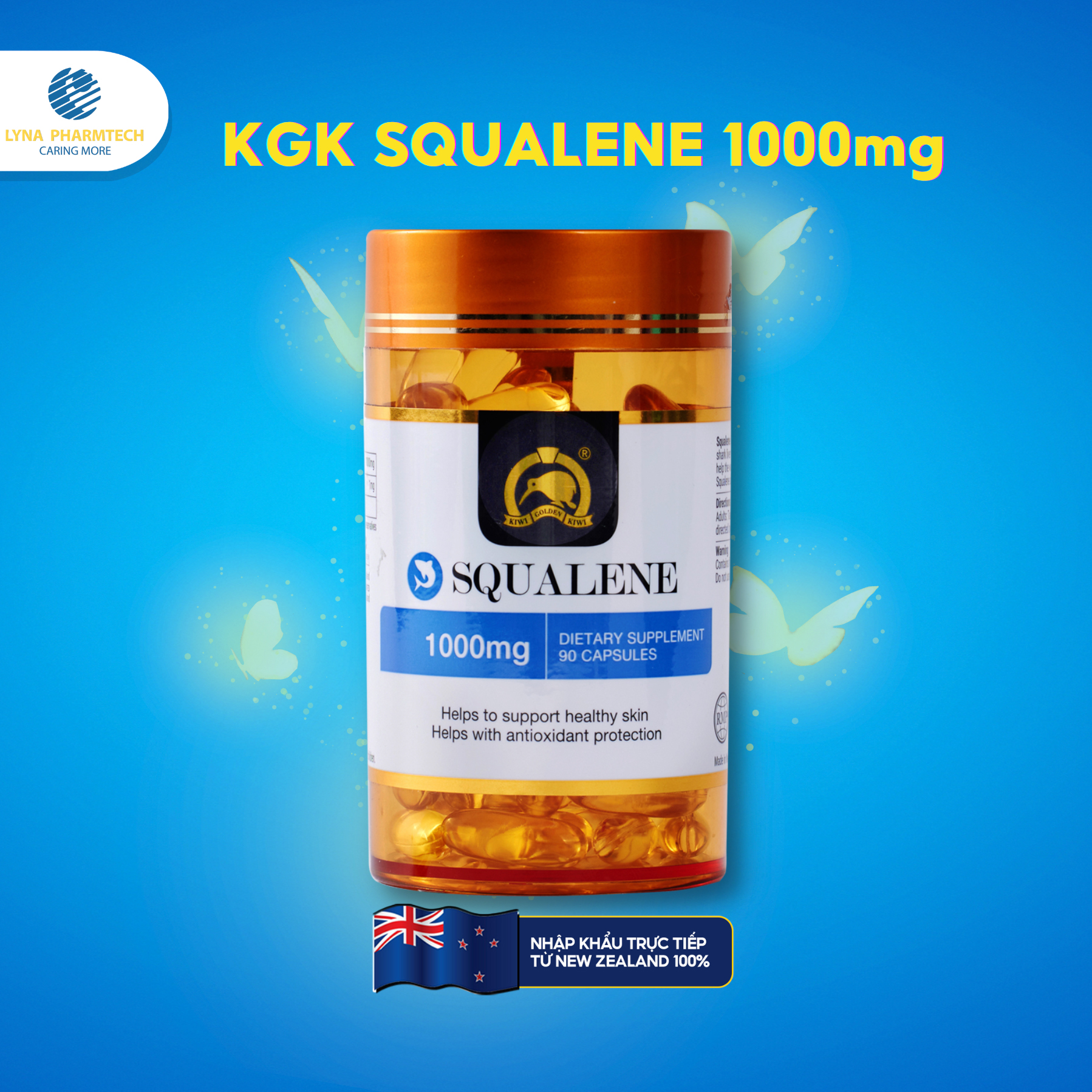 Thực phẩm bảo vệ sức khỏe KIWI GOLDEN KIWI Squalene 1000mg Soft Gel Capsule – (hộp 90 viên)