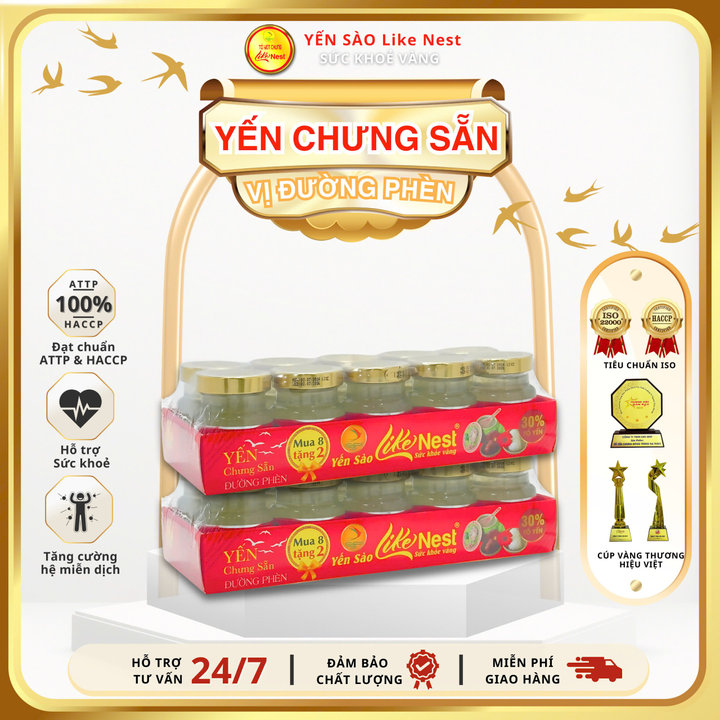[khay 10 Hũ] Yến Chưng đường Phèn Like Nest 32% Tổ Yến