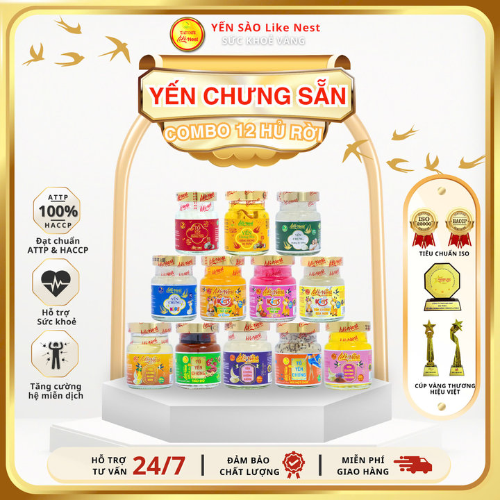 [ Combo 12 Hủ Trơn đủ Vị ] Yến Chưng 12 Vị Likenest 35% Tổ Yến – Like Beauty