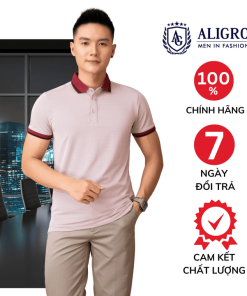 áo Polo Nam Ngắn Tay Aligro Chất Liệu Cotton Cao Cấp Hoạ Tiết Kiểu Dệt Chữ V Màu đỏ đô Phối Dọc Ve Chai Algplo77.1