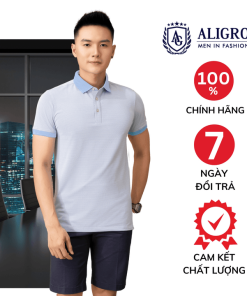 áo Polo Nam Ngắn Tay Aligro Chất Liệu Cotton Cao Cấp Hoạ Tiết Kiểu Dệt Chữ V Màu Xanh Dương Dệt Zacka Algplo78.1