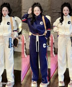 Set Bộ đồ Nỉ Nữ Họa Tiết Chữ C Phối Khóa Kéo – Htm Fashion