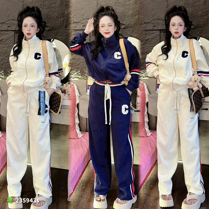 Set Bộ đồ Nỉ Nữ Họa Tiết Chữ C Phối Khóa Kéo – Htm Fashion