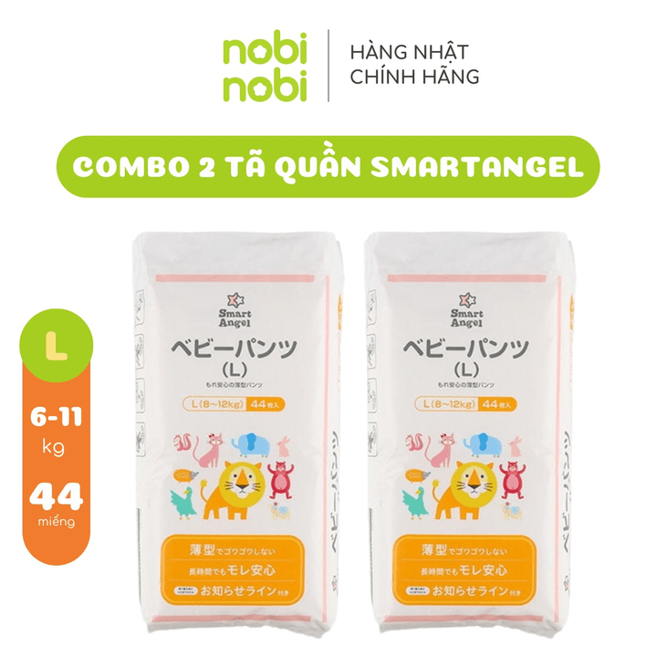 Combo 2 Tã/bỉm Quần Smart Angel Cho Bé Từ 8-12kg 44 Miếng (hàng Nội địa Nhật)